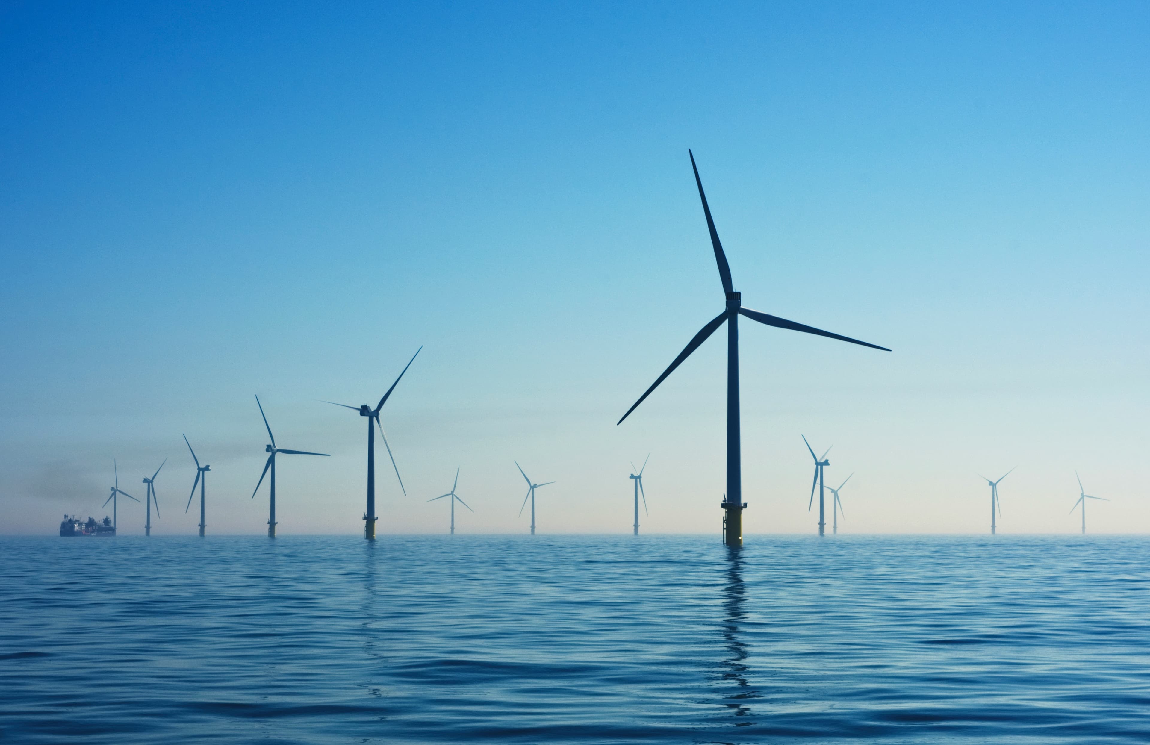 Offshore wind farm seen from above the sea